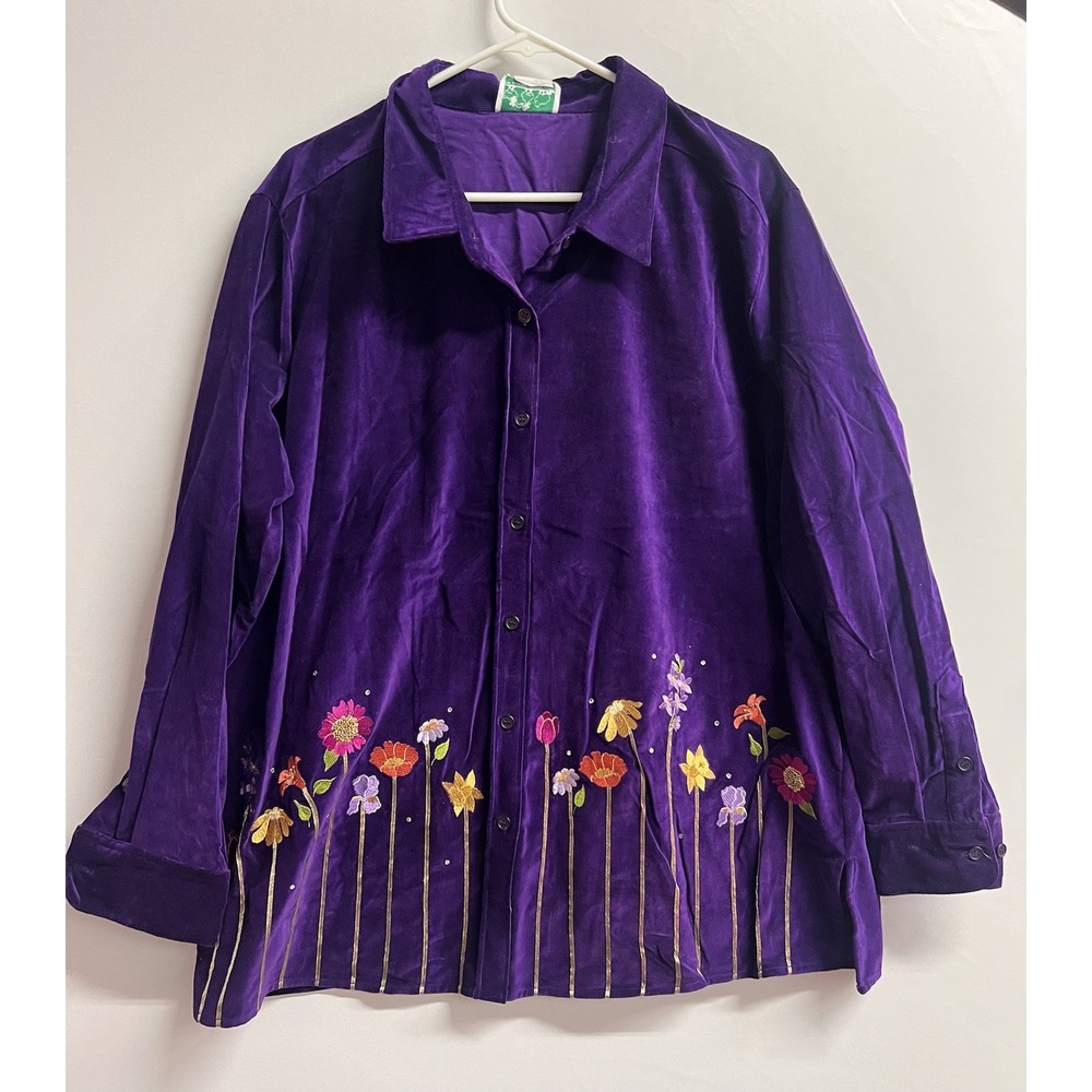 Quacker Factory Vtg Purple Cardigan Sweater Embroidered Beaded Flowers Sz 1X NWT